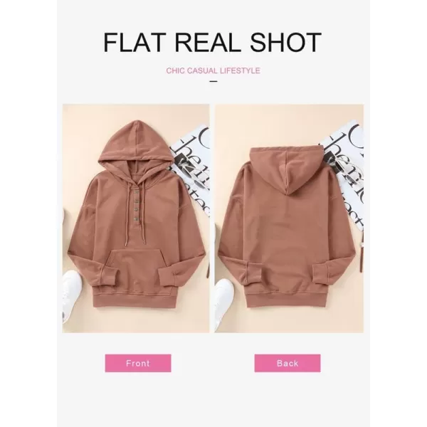 Dokotoo Womens 2023 Hooded Button Collar Drawstring Hoodies Pullover Sweatshirts Casual Long Sleeve Tops Shirts