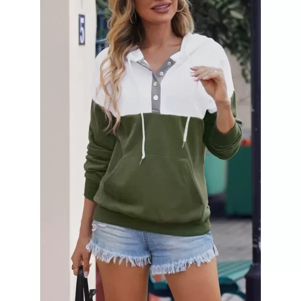 Dokotoo Womens 2023 Hooded Button Collar Drawstring Hoodies Pullover Sweatshirts Casual Long Sleeve Tops Shirts