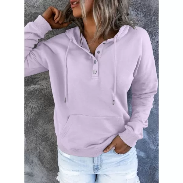 Dokotoo Womens 2023 Hooded Button Collar Drawstring Hoodies Pullover Sweatshirts Casual Long Sleeve Tops Shirts
