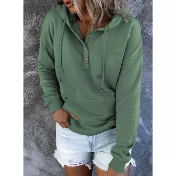Dokotoo Womens 2023 Hooded Button Collar Drawstring Hoodies Pullover Sweatshirts Casual Long Sleeve Tops Shirts