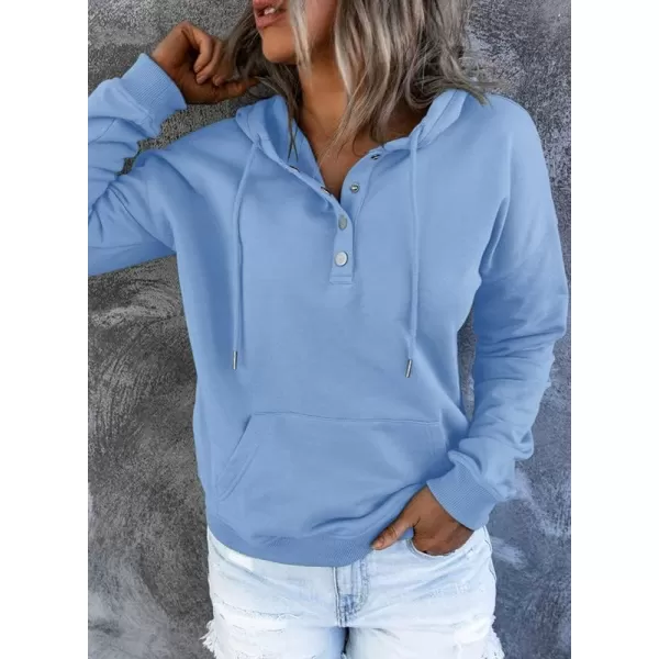 Dokotoo Womens 2023 Hooded Button Collar Drawstring Hoodies Pullover Sweatshirts Casual Long Sleeve Tops Shirts