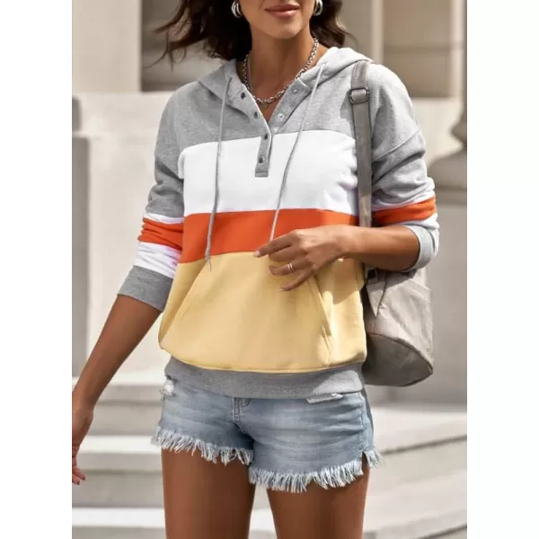 Dokotoo Womens 2023 Hooded Button Collar Drawstring Hoodies Pullover Sweatshirts Casual Long Sleeve Tops Shirts