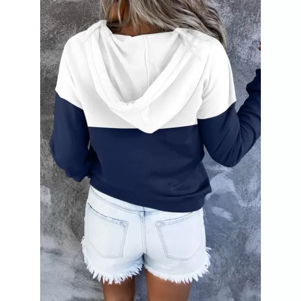 Dokotoo Womens 2023 Hooded Button Collar Drawstring Hoodies Pullover Sweatshirts Casual Long Sleeve Tops Shirts