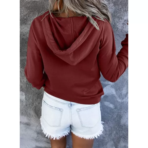 Dokotoo Womens 2023 Hooded Button Collar Drawstring Hoodies Pullover Sweatshirts Casual Long Sleeve Tops Shirts