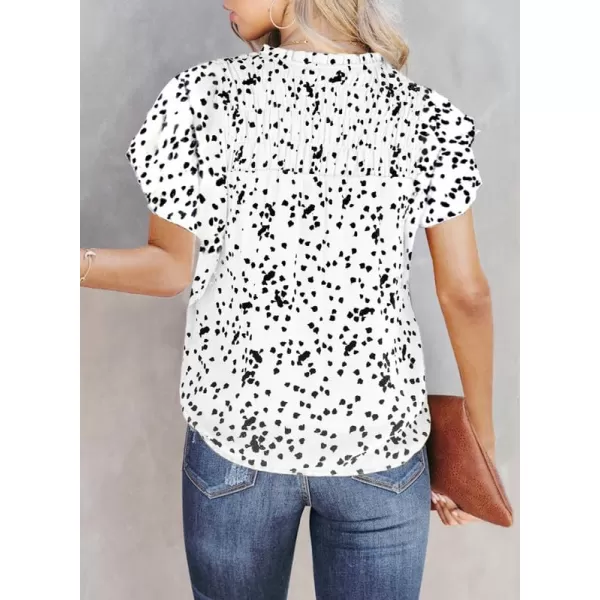 Dokotoo Women's Casual V Neck Alicia Floral Print Smocked Short Sleeve Chiffon Blouses Bohemian Top Shirts