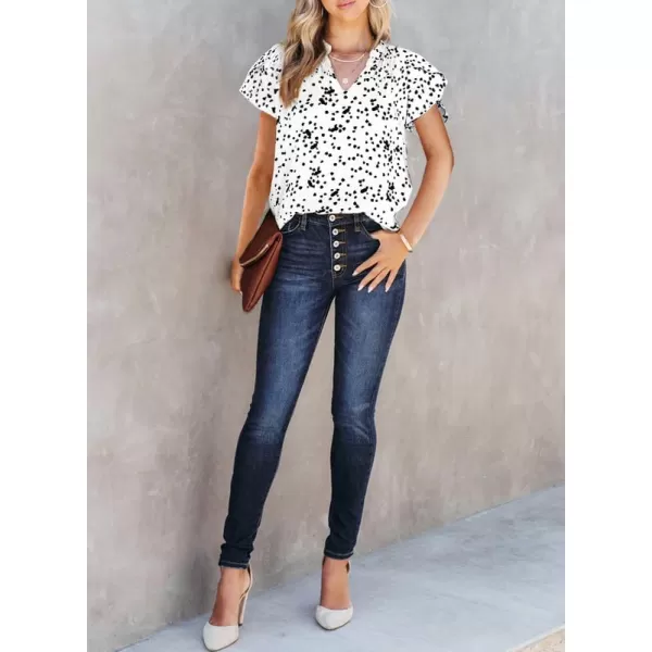Dokotoo Women's Casual V Neck Alicia Floral Print Smocked Short Sleeve Chiffon Blouses Bohemian Top Shirts
