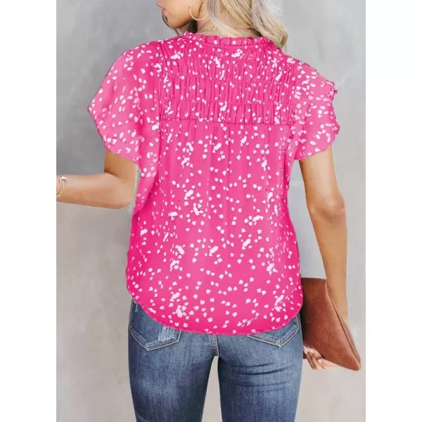 Dokotoo Women's Casual V Neck Alicia Floral Print Smocked Short Sleeve Chiffon Blouses Bohemian Top Shirts