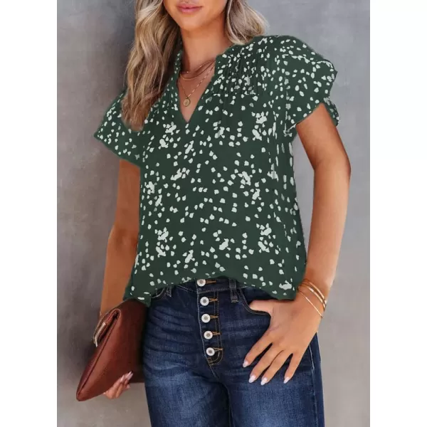 Dokotoo Women's Casual V Neck Alicia Floral Print Smocked Short Sleeve Chiffon Blouses Bohemian Top Shirts