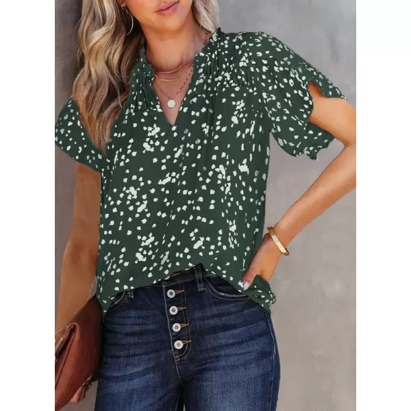 Dokotoo Women's Casual V Neck Alicia Floral Print Smocked Short Sleeve Chiffon Blouses Bohemian Top Shirts