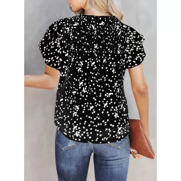 Dokotoo Women's Casual V Neck Alicia Floral Print Smocked Short Sleeve Chiffon Blouses Bohemian Top Shirts