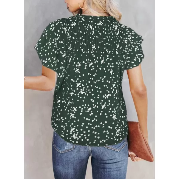 Dokotoo Women's Casual V Neck Alicia Floral Print Smocked Short Sleeve Chiffon Blouses Bohemian Top Shirts