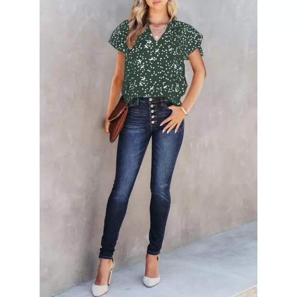 Dokotoo Women's Casual V Neck Alicia Floral Print Smocked Short Sleeve Chiffon Blouses Bohemian Top Shirts