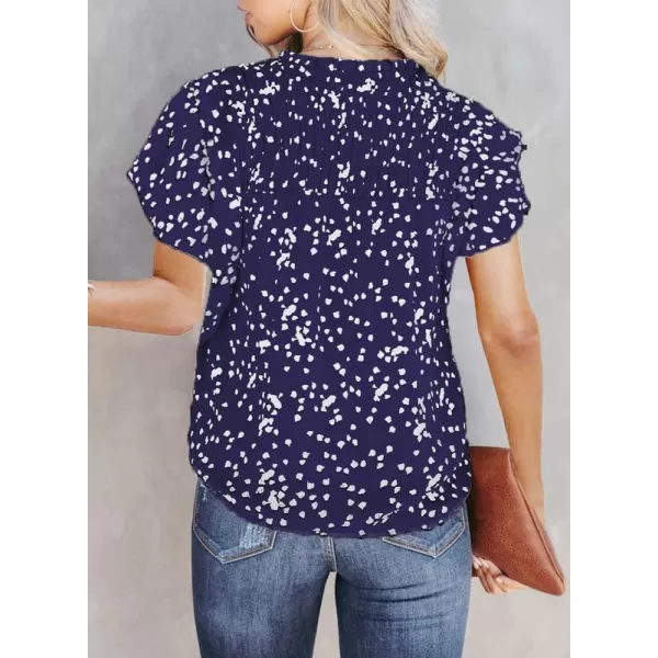 Dokotoo Women's Casual V Neck Alicia Floral Print Smocked Short Sleeve Chiffon Blouses Bohemian Top Shirts