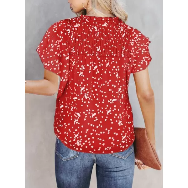 Dokotoo Women's Casual V Neck Alicia Floral Print Smocked Short Sleeve Chiffon Blouses Bohemian Top Shirts