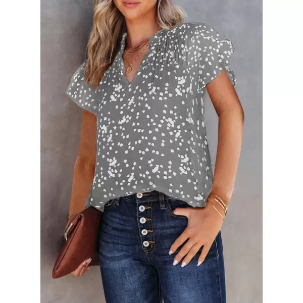 Dokotoo Women's Casual V Neck Alicia Floral Print Smocked Short Sleeve Chiffon Blouses Bohemian Top Shirts