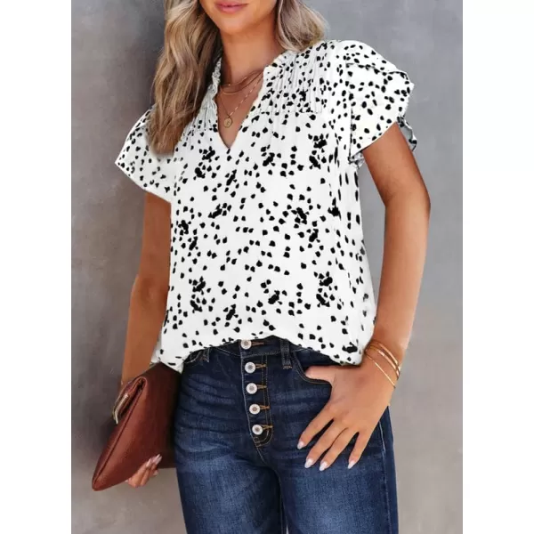 Dokotoo Women's Casual V Neck Alicia Floral Print Smocked Short Sleeve Chiffon Blouses Bohemian Top Shirts