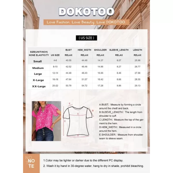 Dokotoo Women's Casual V Neck Alicia Floral Print Smocked Short Sleeve Chiffon Blouses Bohemian Top Shirts