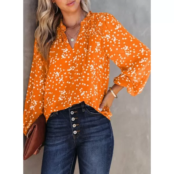 Dokotoo Women's Casual V Neck Alicia Floral Print Smocked Short Sleeve Chiffon Blouses Bohemian Top Shirts