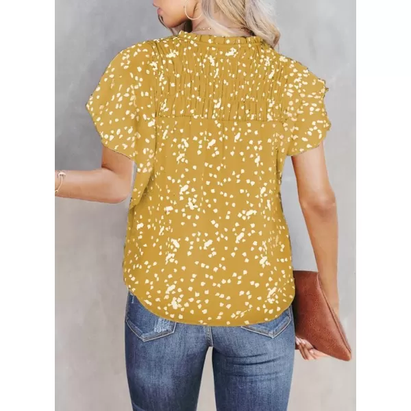 Dokotoo Women's Casual V Neck Alicia Floral Print Smocked Short Sleeve Chiffon Blouses Bohemian Top Shirts