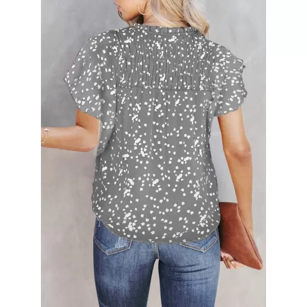Dokotoo Women's Casual V Neck Alicia Floral Print Smocked Short Sleeve Chiffon Blouses Bohemian Top Shirts