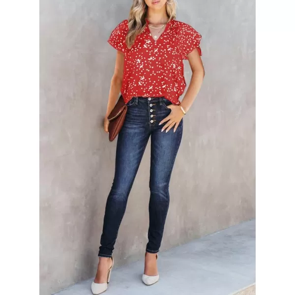 Dokotoo Women's Casual V Neck Alicia Floral Print Smocked Short Sleeve Chiffon Blouses Bohemian Top Shirts