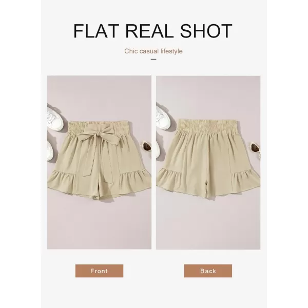 Dokotoo Womens Summer Casual Shorts High Waisted Tie Knot Front Ruffle Hem Wide Leg Flowy Shorts for Women Trendy