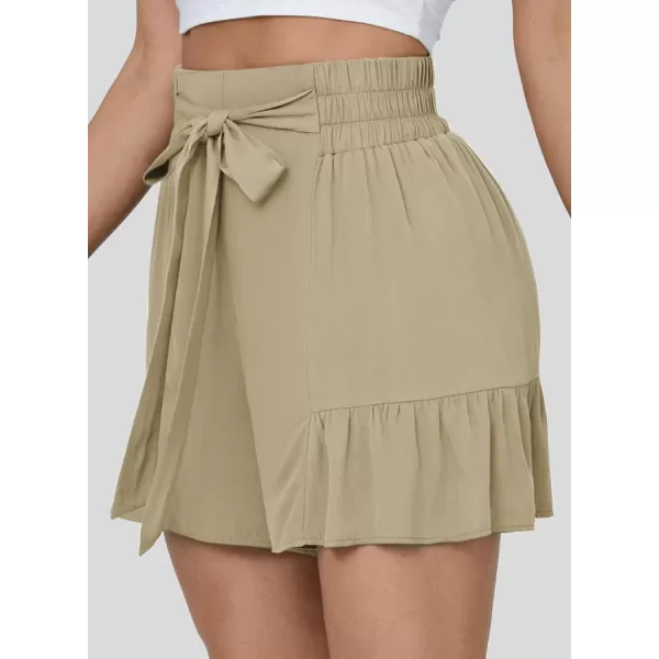 Dokotoo Womens Summer Casual Shorts High Waisted Tie Knot Front Ruffle Hem Wide Leg Flowy Shorts for Women Trendy