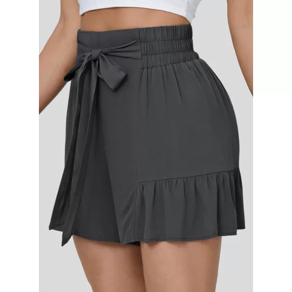 Dokotoo Womens Summer Casual Shorts High Waisted Tie Knot Front Ruffle Hem Wide Leg Flowy Shorts for Women Trendy