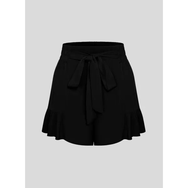 Dokotoo Womens Summer Casual Shorts High Waisted Tie Knot Front Ruffle Hem Wide Leg Flowy Shorts for Women Trendy