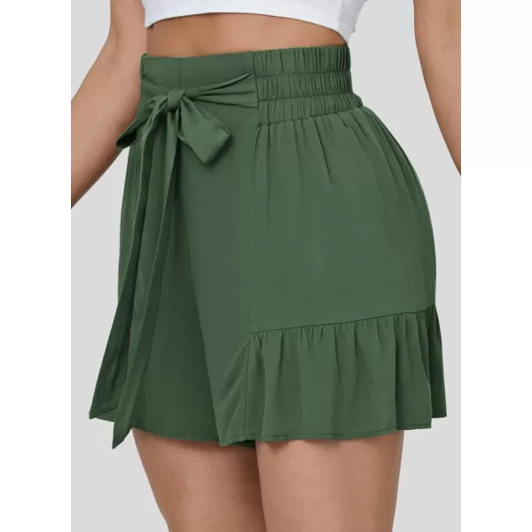 Dokotoo Womens Summer Casual Shorts High Waisted Tie Knot Front Ruffle Hem Wide Leg Flowy Shorts for Women Trendy
