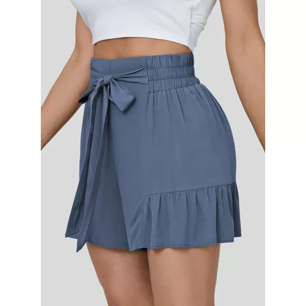 Dokotoo Womens Summer Casual Shorts High Waisted Tie Knot Front Ruffle Hem Wide Leg Flowy Shorts for Women Trendy