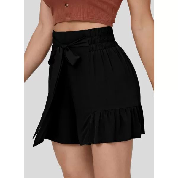Dokotoo Womens Summer Casual Shorts High Waisted Tie Knot Front Ruffle Hem Wide Leg Flowy Shorts for Women Trendy