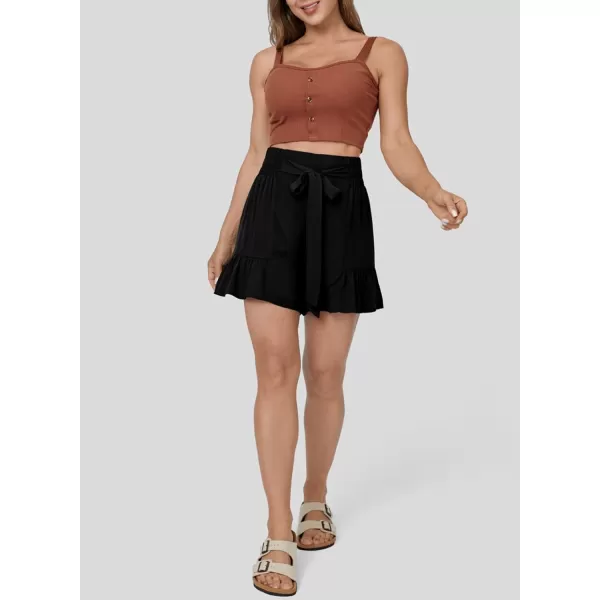 Dokotoo Womens Summer Casual Shorts High Waisted Tie Knot Front Ruffle Hem Wide Leg Flowy Shorts for Women Trendy