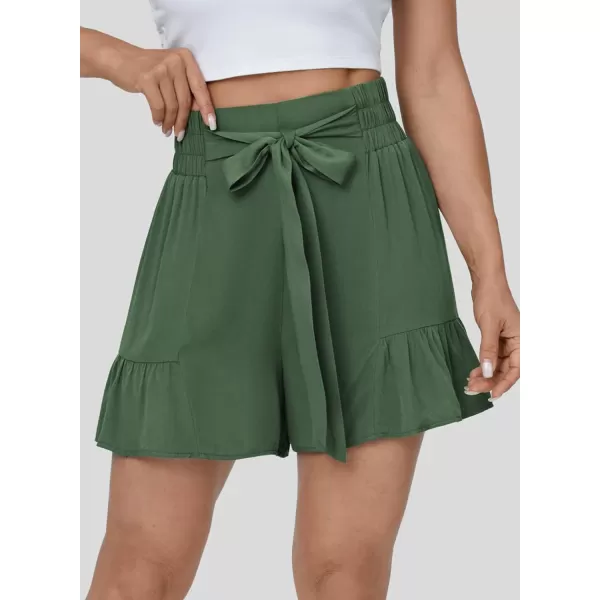 Dokotoo Womens Summer Casual Shorts High Waisted Tie Knot Front Ruffle Hem Wide Leg Flowy Shorts for Women Trendy