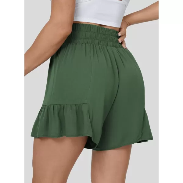 Dokotoo Womens Summer Casual Shorts High Waisted Tie Knot Front Ruffle Hem Wide Leg Flowy Shorts for Women Trendy