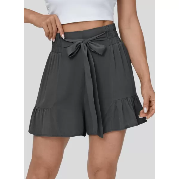 Dokotoo Womens Summer Casual Shorts High Waisted Tie Knot Front Ruffle Hem Wide Leg Flowy Shorts for Women Trendy