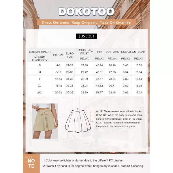 Dokotoo Womens Summer Casual Shorts High Waisted Tie Knot Front Ruffle Hem Wide Leg Flowy Shorts for Women Trendy
