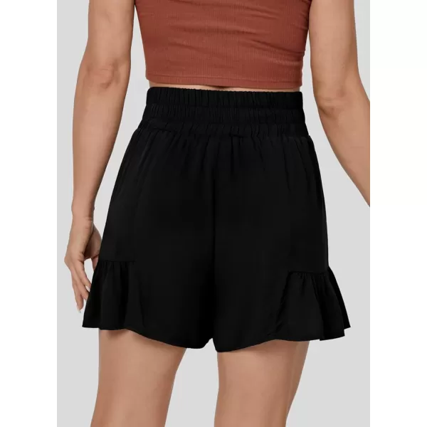 Dokotoo Womens Summer Casual Shorts High Waisted Tie Knot Front Ruffle Hem Wide Leg Flowy Shorts for Women Trendy