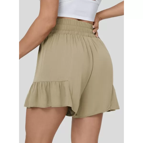 Dokotoo Womens Summer Casual Shorts High Waisted Tie Knot Front Ruffle Hem Wide Leg Flowy Shorts for Women Trendy