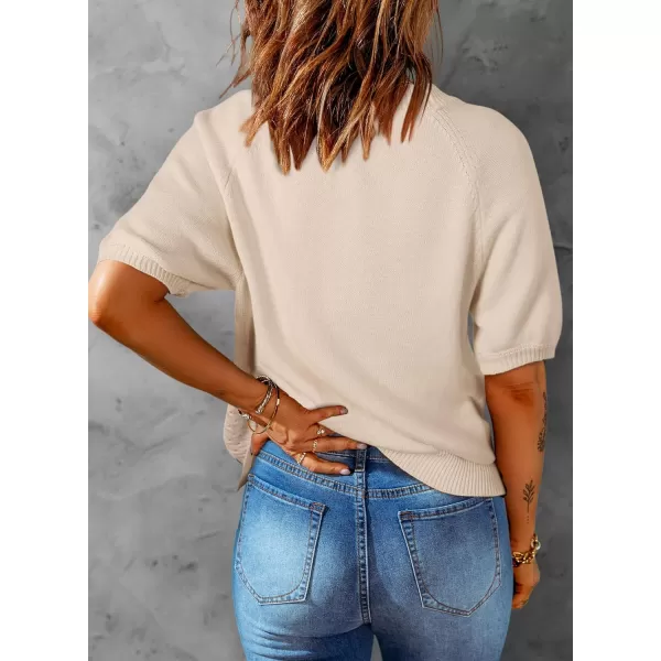 Dokotoo Womens Summer Tops 2024 Trendy V Neck Hollow Out Cropped Button Down Shirts Puff Sleeves Blouses