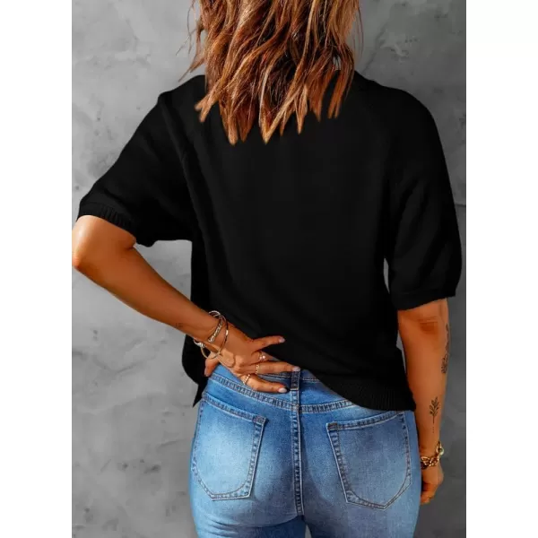 Dokotoo Womens Summer Tops 2024 Trendy V Neck Hollow Out Cropped Button Down Shirts Puff Sleeves Blouses