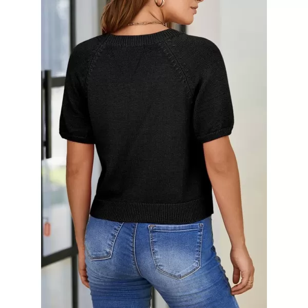 Dokotoo Womens Summer Tops 2024 Trendy V Neck Hollow Out Cropped Button Down Shirts Puff Sleeves Blouses