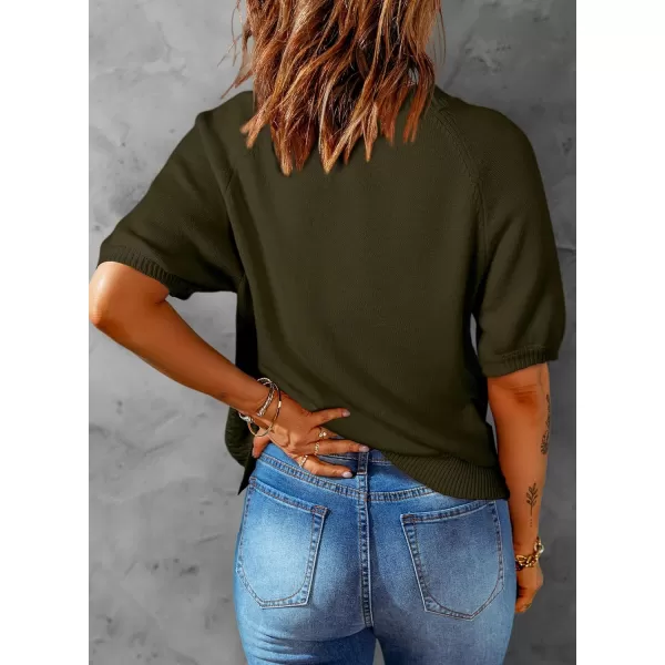 Dokotoo Womens Summer Tops 2024 Trendy V Neck Hollow Out Cropped Button Down Shirts Puff Sleeves Blouses