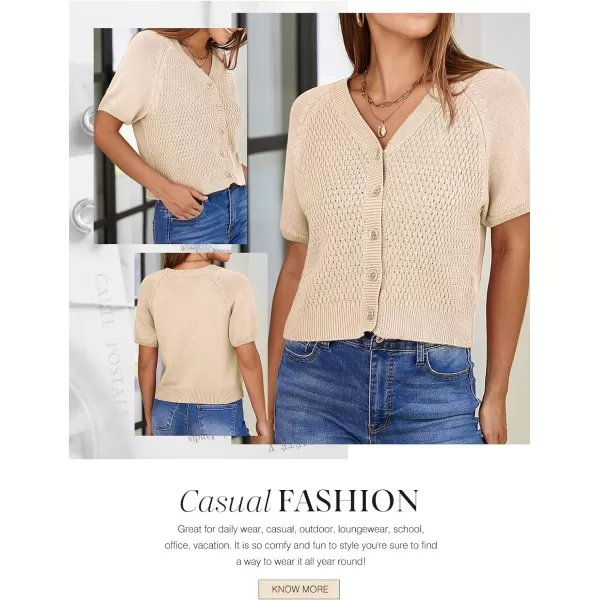 Dokotoo Womens Summer Tops 2024 Trendy V Neck Hollow Out Cropped Button Down Shirts Puff Sleeves Blouses