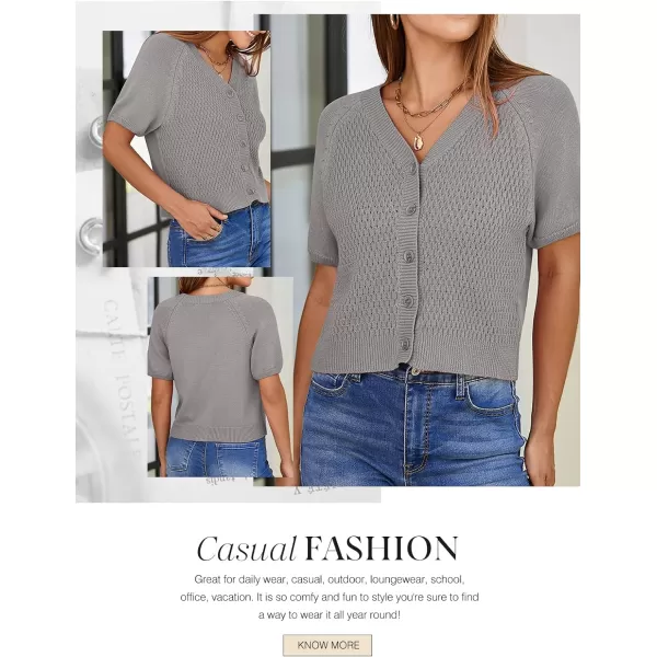 Dokotoo Womens Summer Tops 2024 Trendy V Neck Hollow Out Cropped Button Down Shirts Puff Sleeves Blouses
