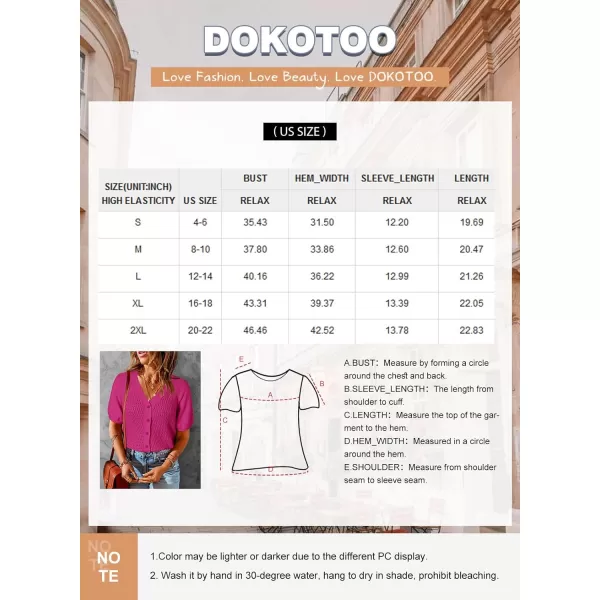 Dokotoo Womens Summer Tops 2024 Trendy V Neck Hollow Out Cropped Button Down Shirts Puff Sleeves Blouses