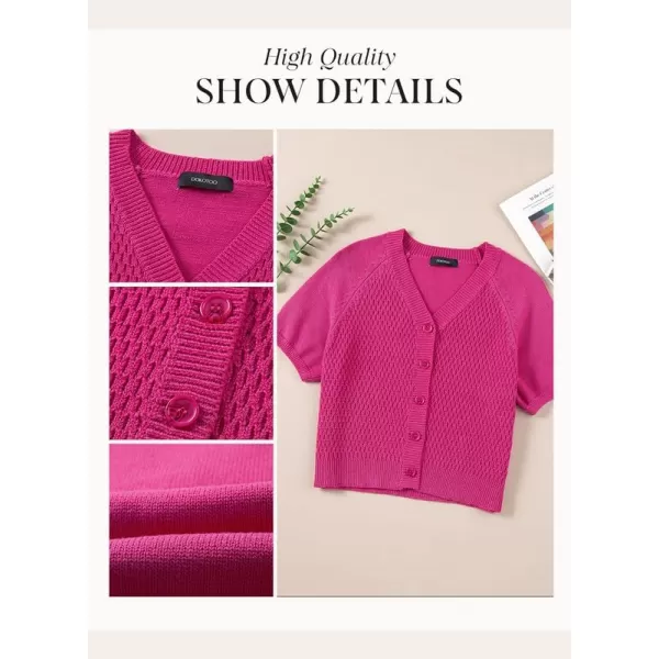 Dokotoo Womens Summer Tops 2024 Trendy V Neck Hollow Out Cropped Button Down Shirts Puff Sleeves Blouses