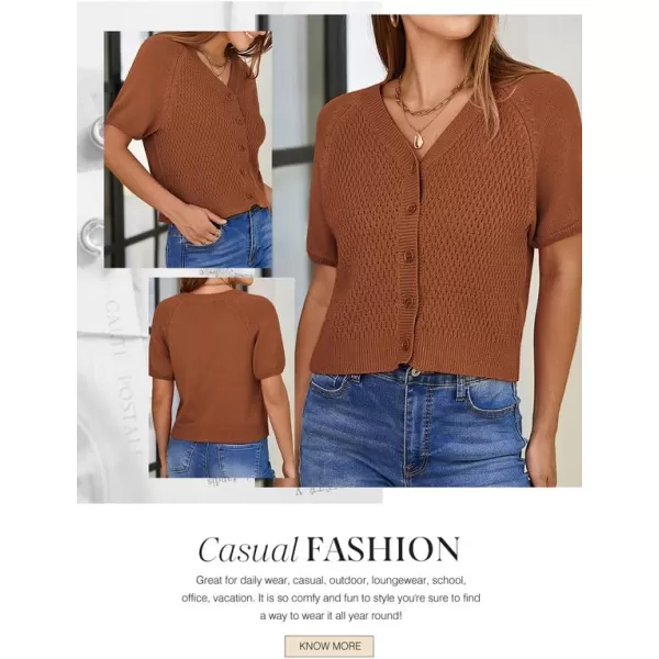 Dokotoo Womens Summer Tops 2024 Trendy V Neck Hollow Out Cropped Button Down Shirts Puff Sleeves Blouses