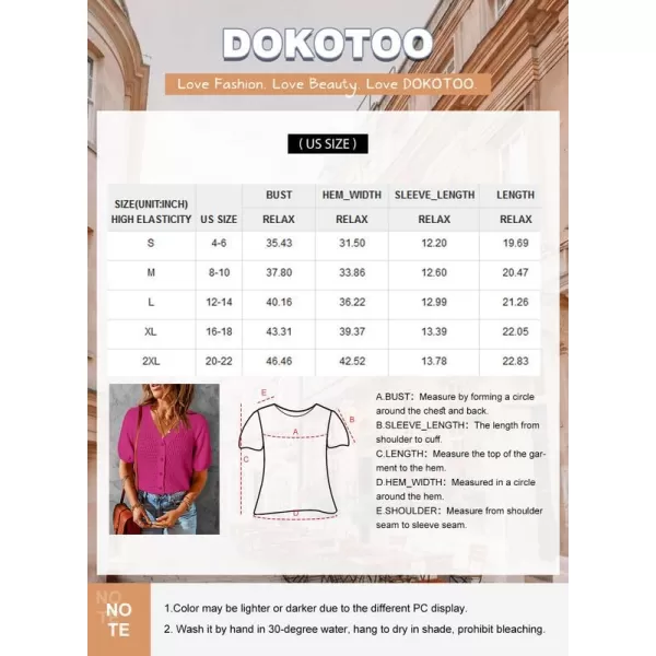 Dokotoo Womens Summer Tops 2024 Trendy V Neck Hollow Out Cropped Button Down Shirts Puff Sleeves Blouses