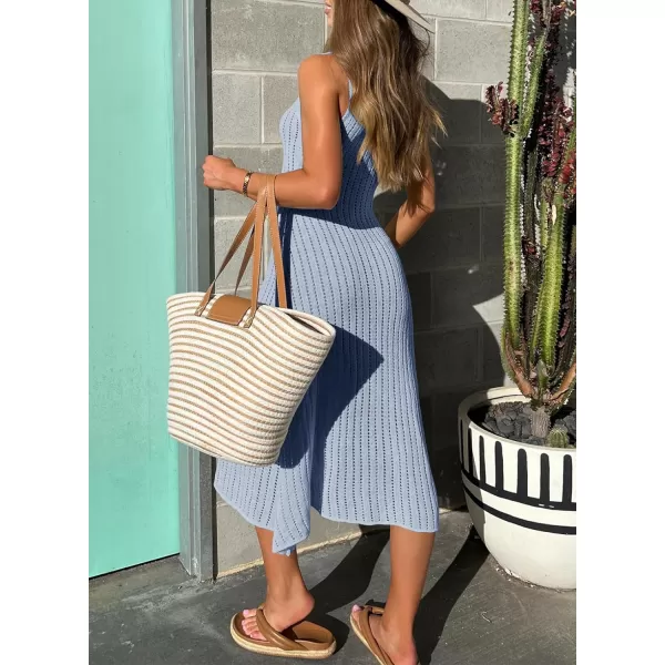 Dokotoo Womens Swimwear Cover Ups 2024 Summer V Neck Lapel Sleeveless Crochet Hollow Out Knit Swimsuit Long Beach Dress